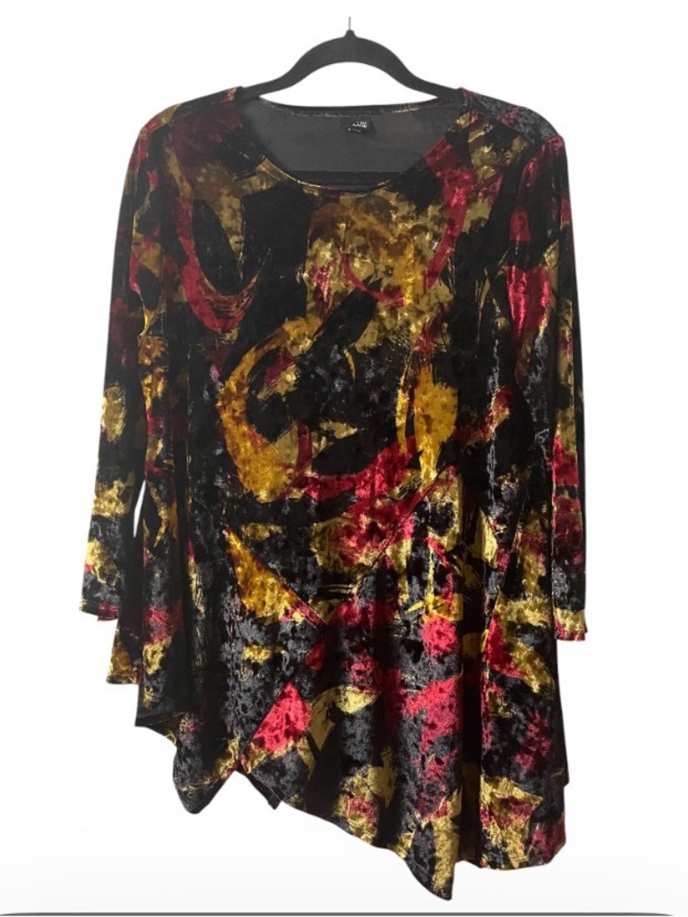 Lisa Bayne Stretch Crushed Velvet Asymmetric Tunic Top Art To Wear Blouse -L